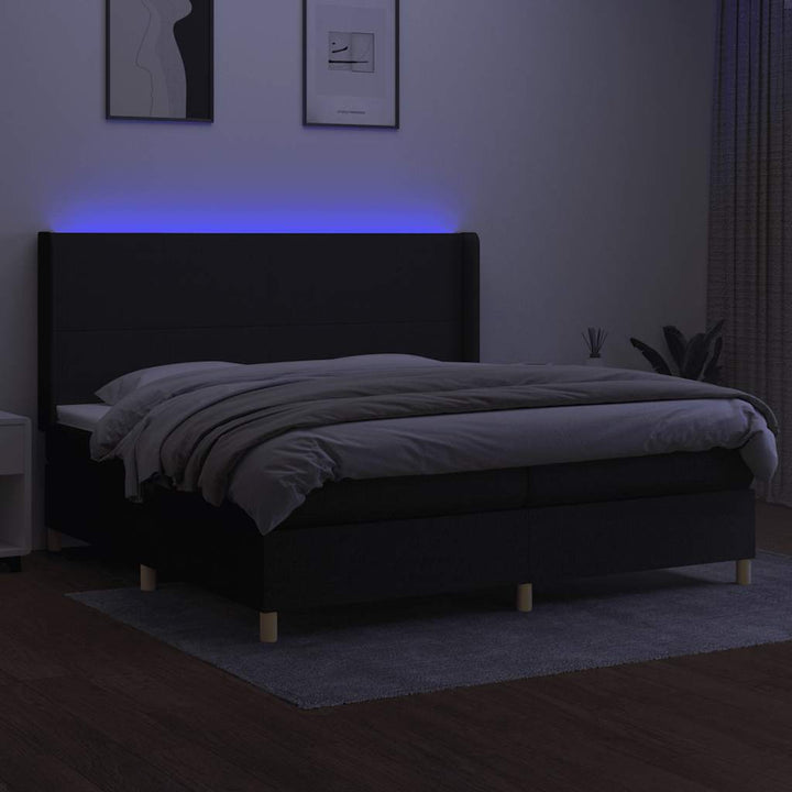 kontinentalseng med LED-lys 200x200 cm stof sort