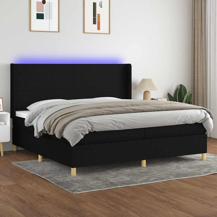 kontinentalseng med LED-lys 200x200 cm stof sort