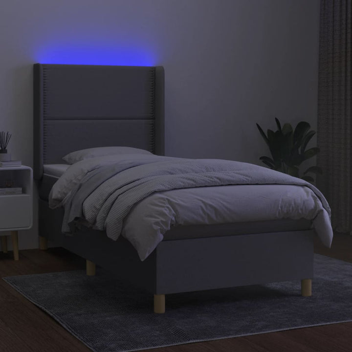 kontinentalseng med LED-lys 90x190 cm stof lysegrå
