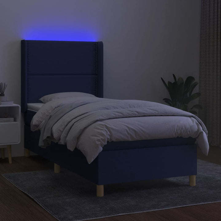 kontinentalseng med LED-lys 90x190 cm stof blå