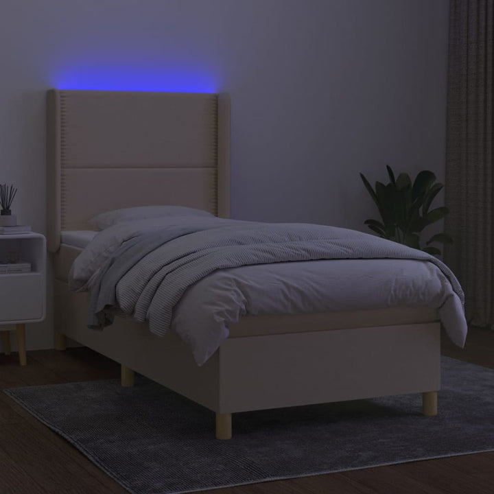 kontinentalseng med LED-lys 90x200 cm stof cremefarvet