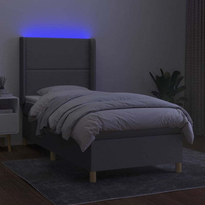 kontinentalseng med LED-lys 100x200 cm stof lysegrå