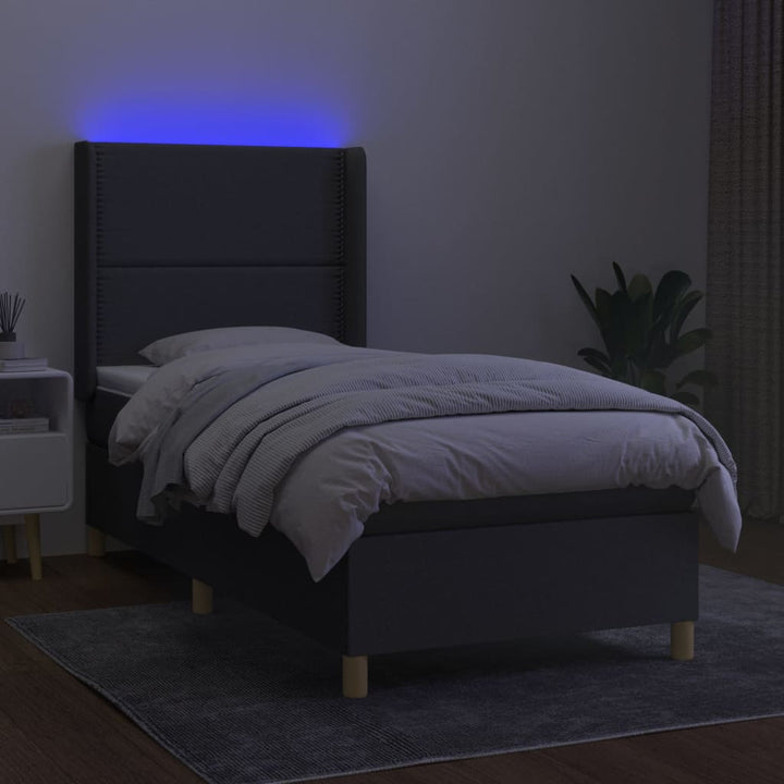 kontinentalseng med LED-lys 100x200 cm stof mørkegrå