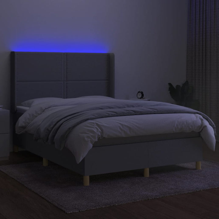 kontinentalseng med LED-lys 140x190 cm stof lysegrå