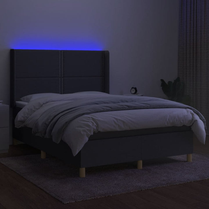 kontinentalseng med LED-lys 140x190 cm stof mørkegrå