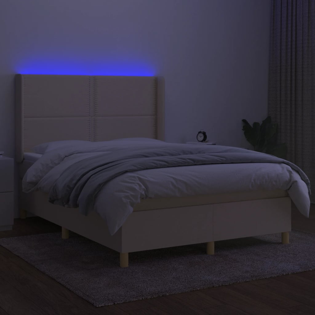 kontinentalseng med LED-lys 140x200 cm stof cremefarvet