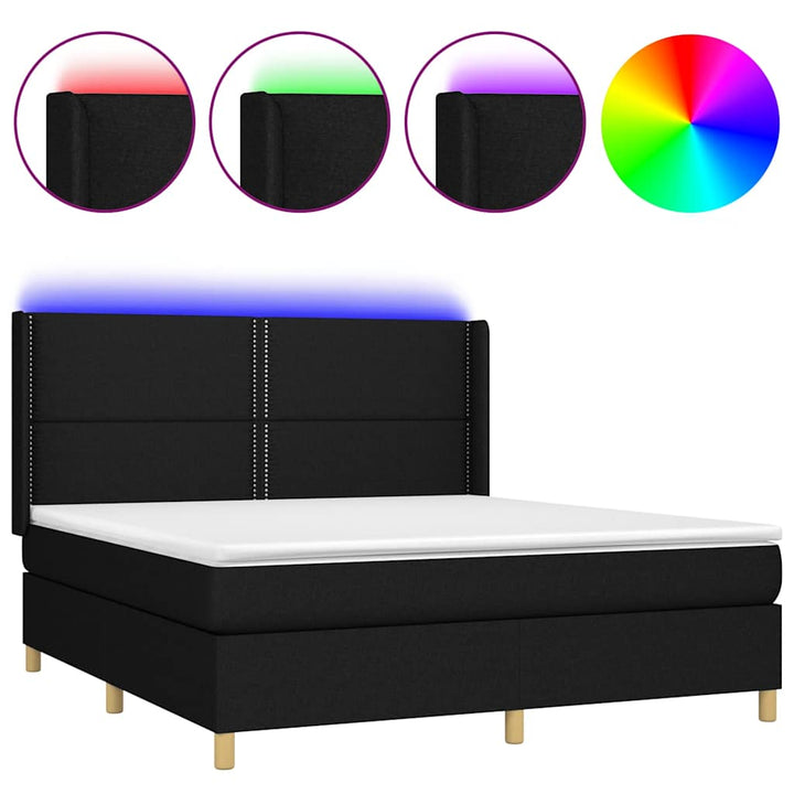 kontinentalseng med LED-lys 160x200 cm stof sort