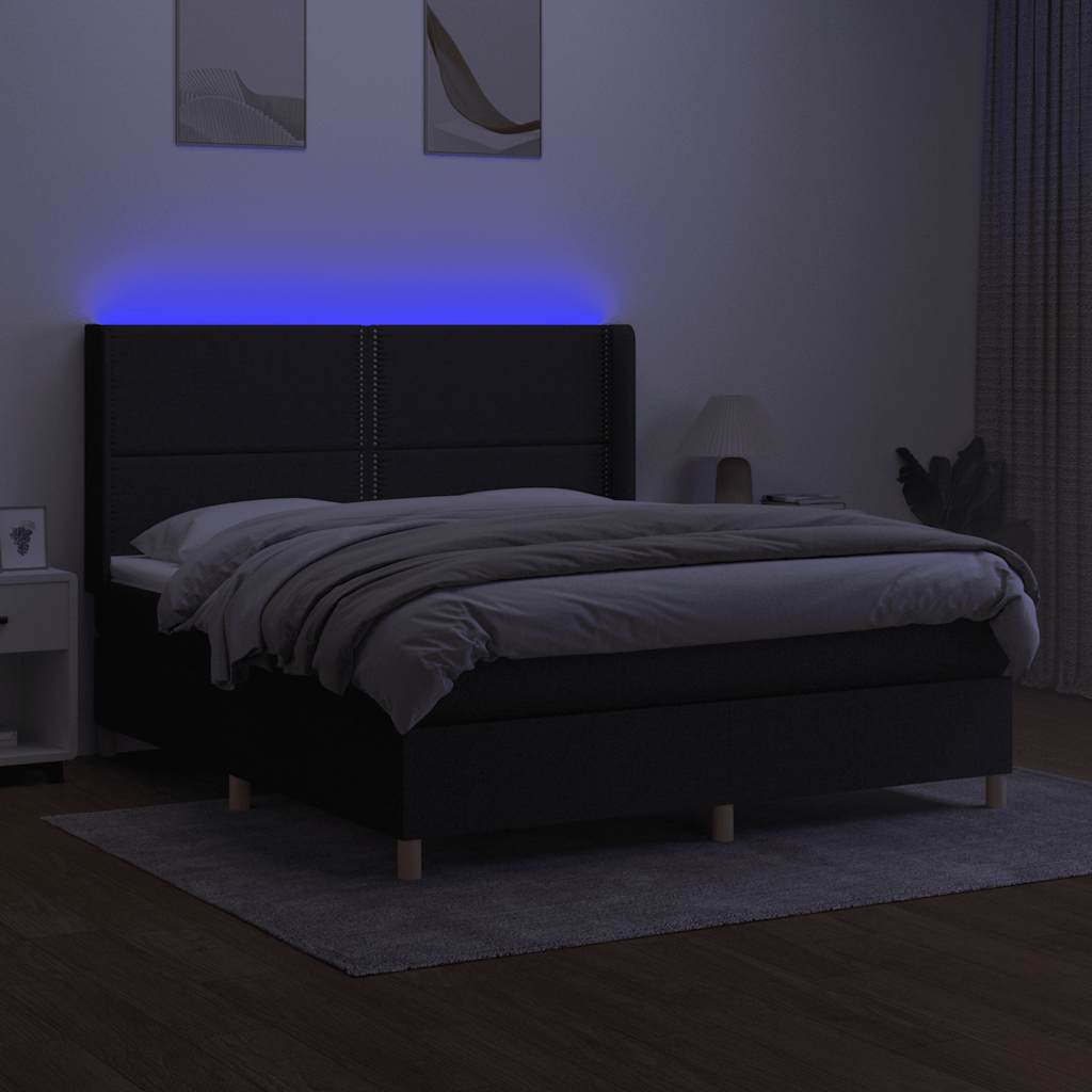 kontinentalseng med LED-lys 160x200 cm stof sort