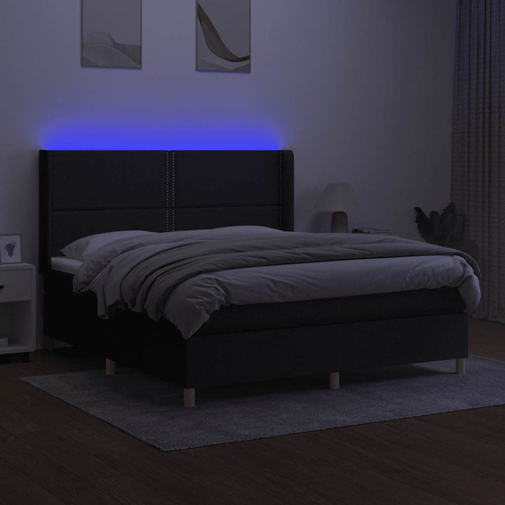 kontinentalseng med LED-lys 160x200 cm stof sort