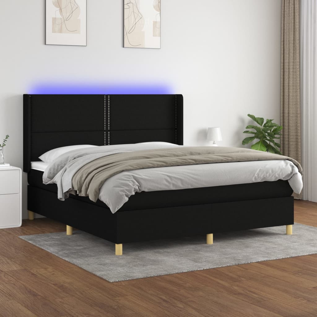 kontinentalseng med LED-lys 180x200 cm stof sort