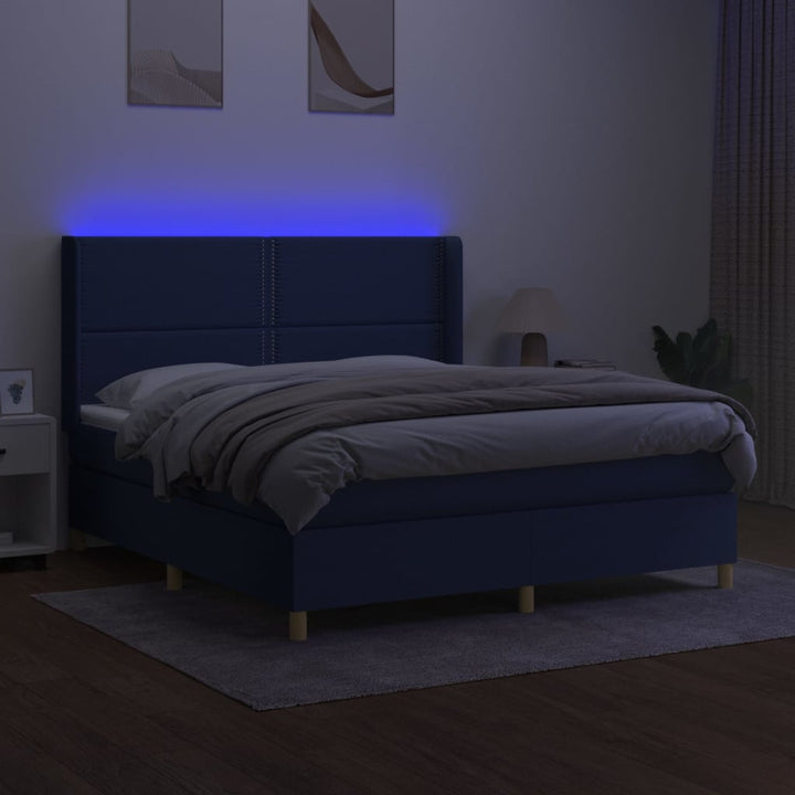 kontinentalseng med LED-lys 180x200 cm stof blå