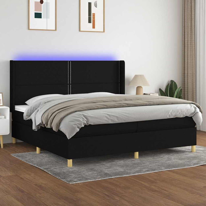 kontinentalseng med LED-lys 200x200 cm stof sort