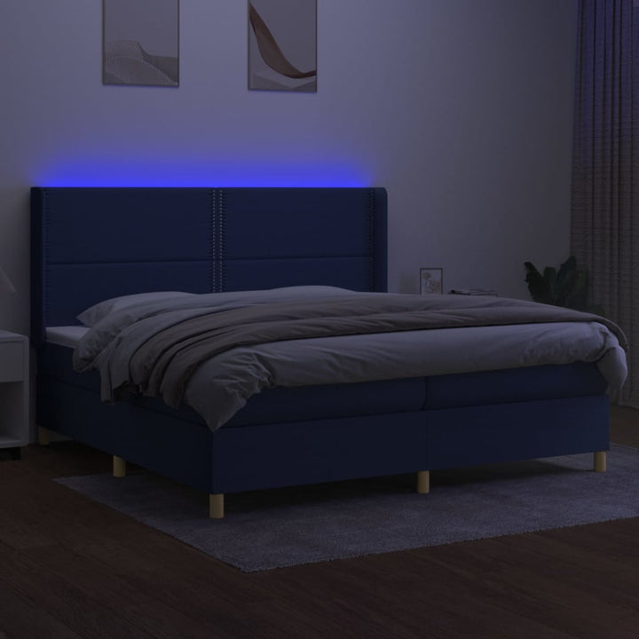 kontinentalseng med LED-lys 200x200 cm stof blå