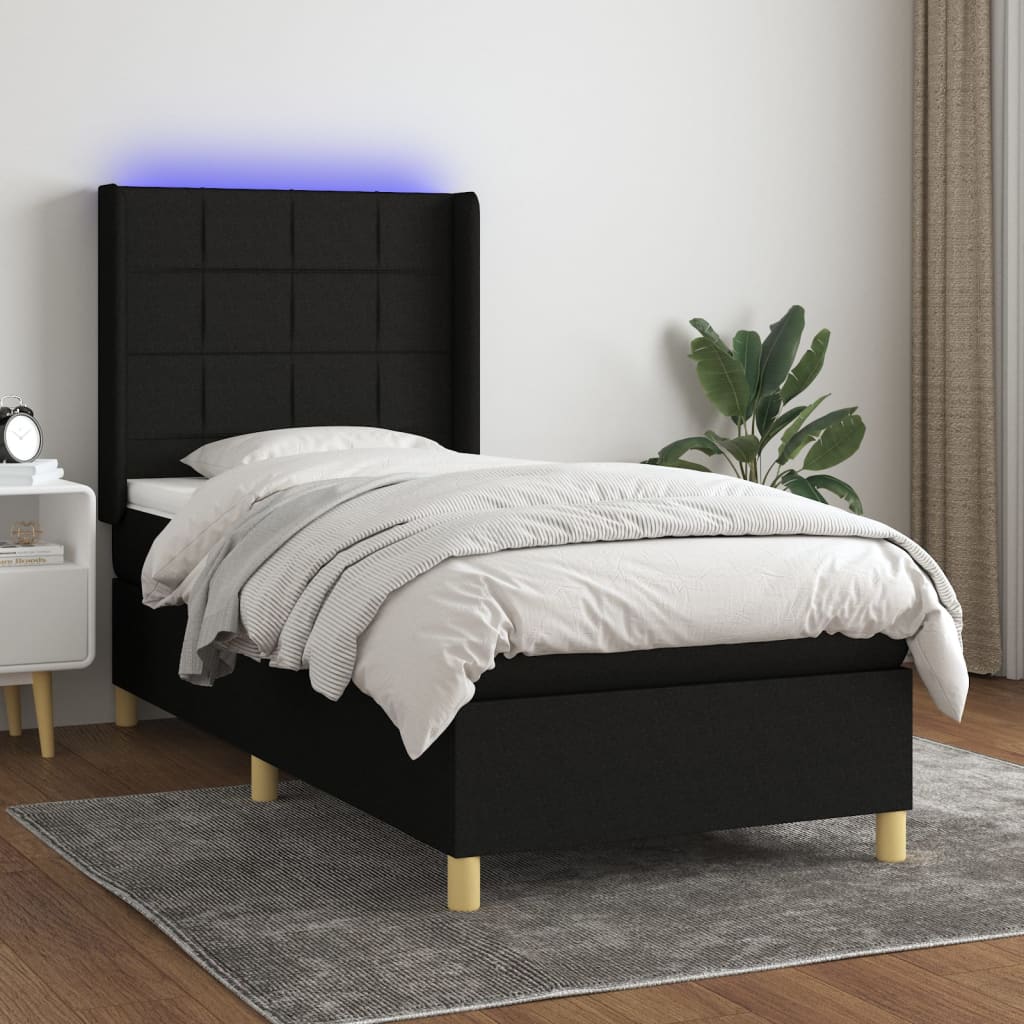 kontinentalseng med LED-lys 80x200 cm stof sort