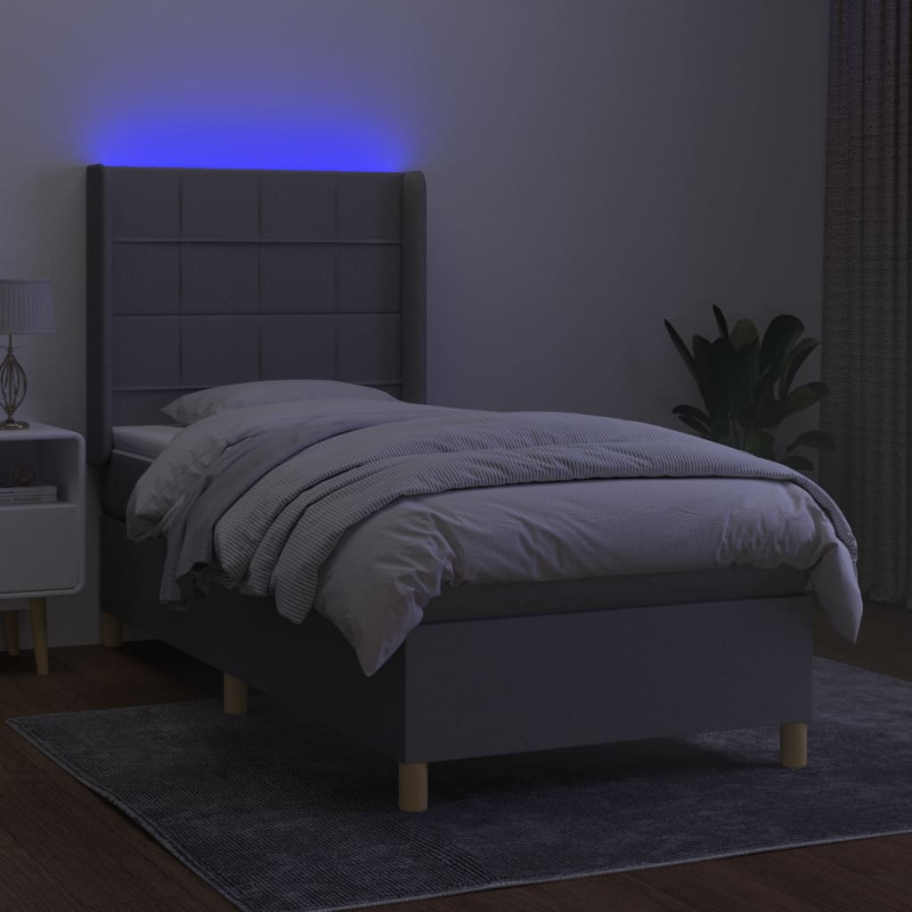 kontinentalseng med LED-lys 90x190 cm stof lysegrå