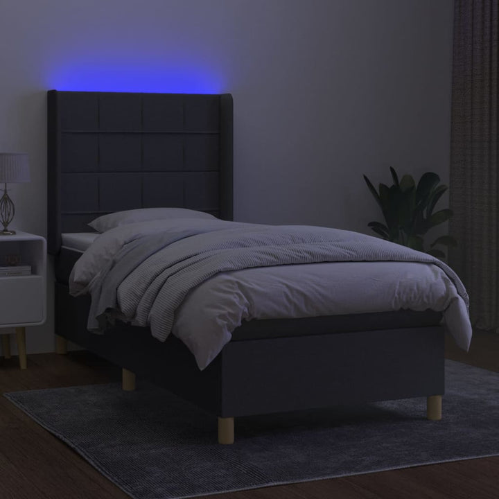 kontinentalseng med LED-lys 90x190 cm stof mørkegrå