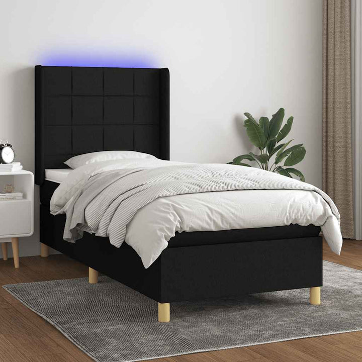 kontinentalseng med LED-lys 90x190 cm stof sort