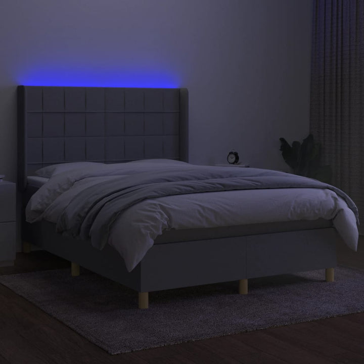kontinentalseng med LED-lys 140x190 cm stof lysegrå