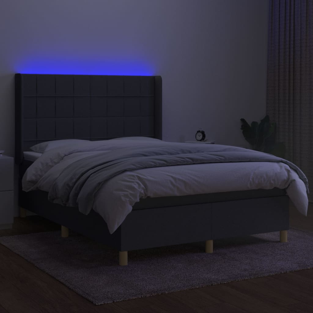 kontinentalseng med LED-lys 140x190 cm stof mørkegrå