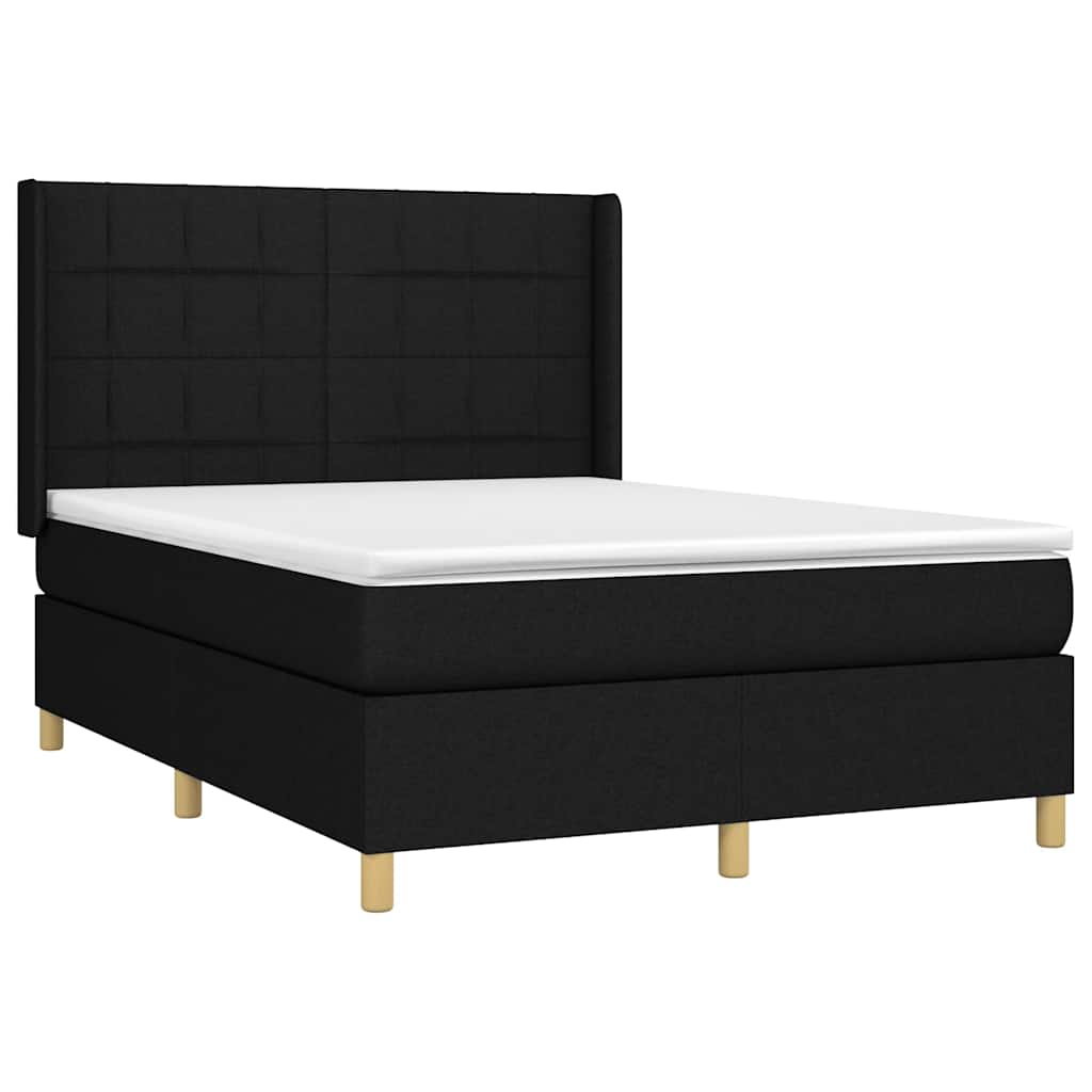kontinentalseng med LED-lys 140x190 cm stof sort