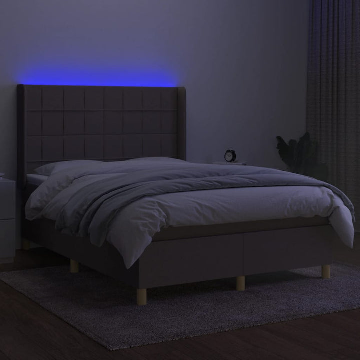 kontinentalseng med LED-lys 140x200 cm stof gråbrun