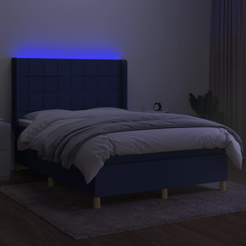 kontinentalseng med LED-lys 140x200 cm stof blå