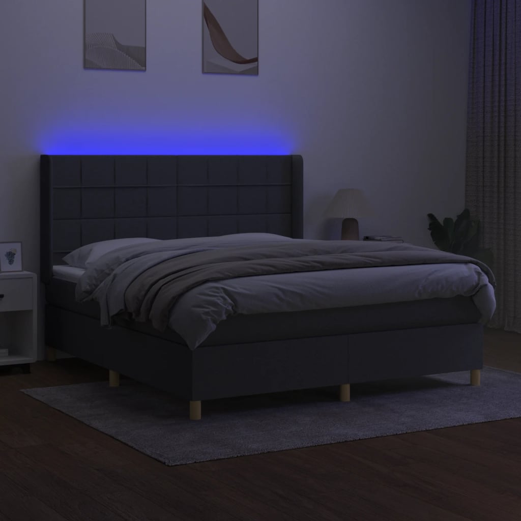 kontinentalseng med LED-lys 160x200 cm stof mørkegrå
