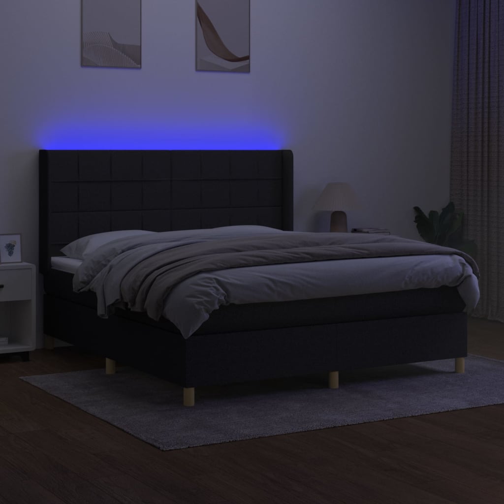 kontinentalseng med LED-lys 160x200 cm stof sort