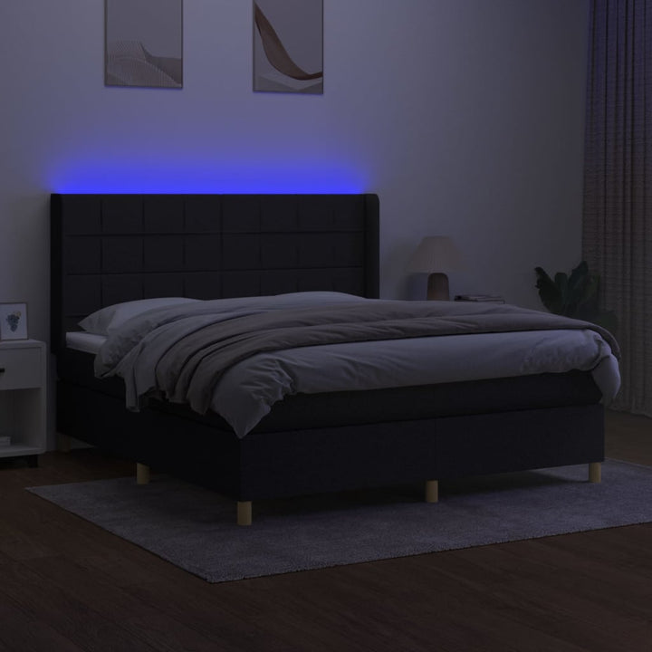 kontinentalseng med LED-lys 160x200 cm stof sort
