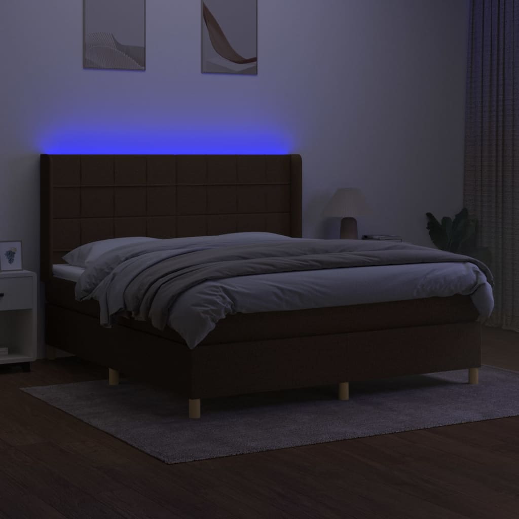 kontinentalseng med LED-lys 160x200 cm stof mørkebrun