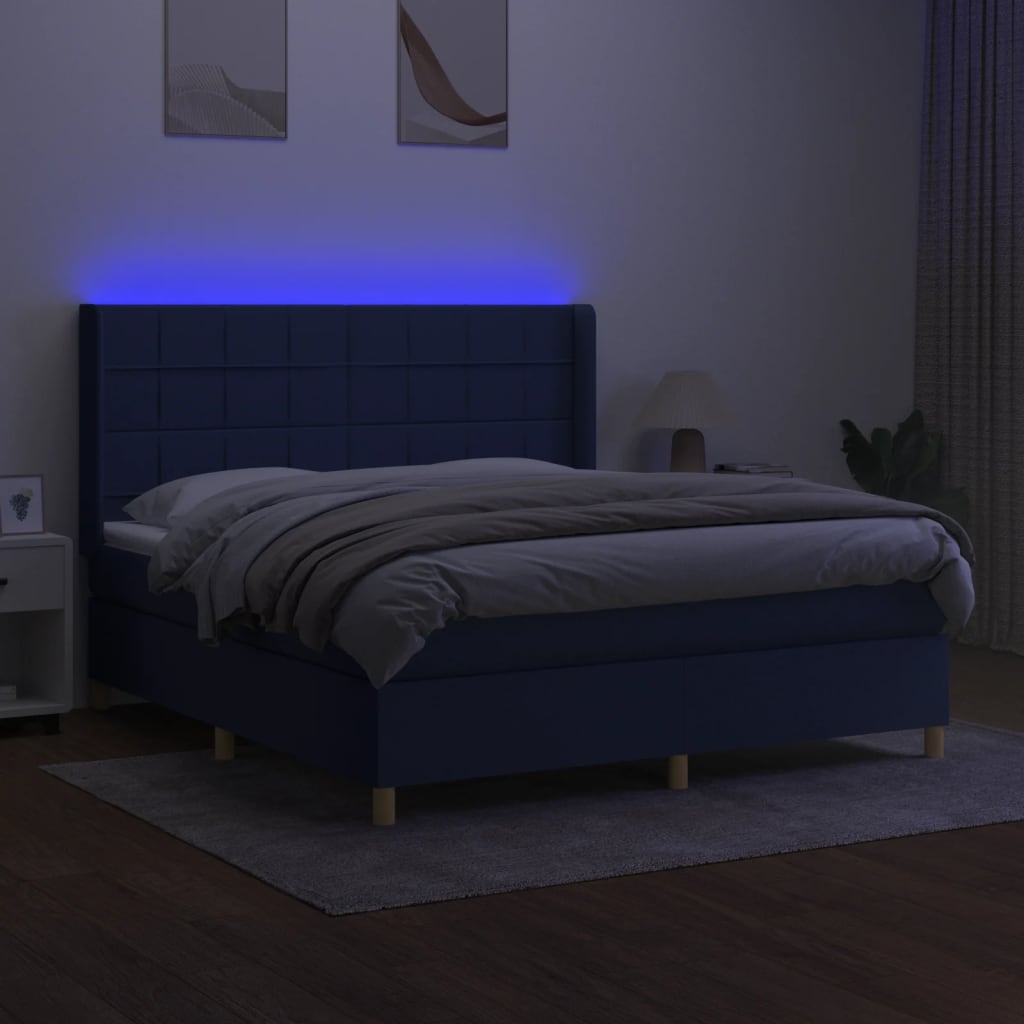kontinentalseng med LED-lys 160x200 cm stof blå