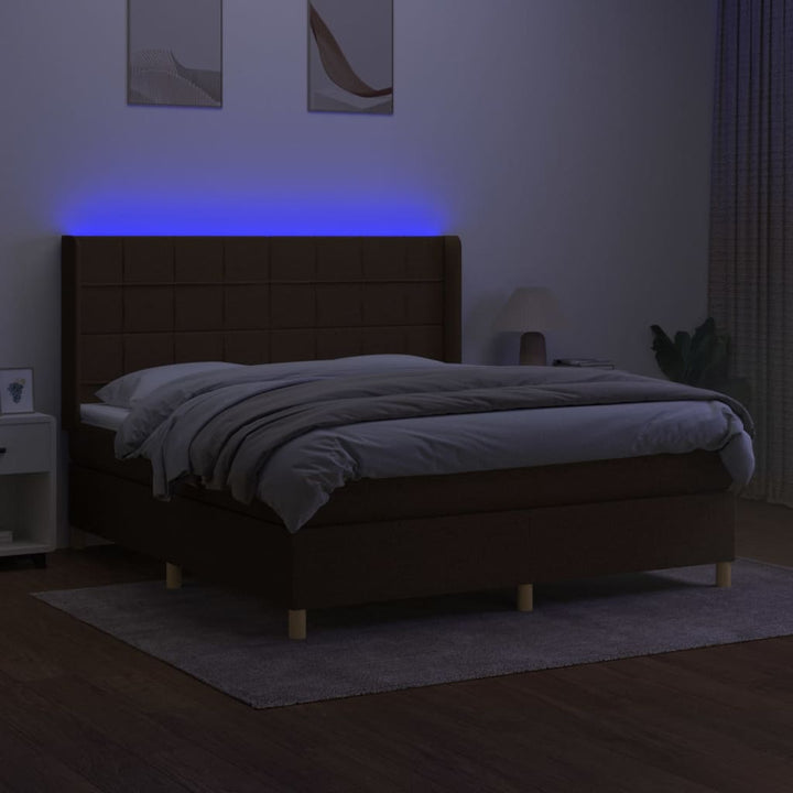 kontinentalseng med LED-lys 180x200 cm stof mørkebrun