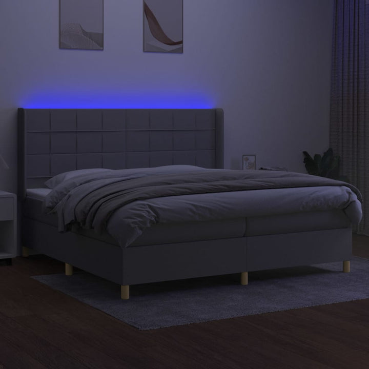 kontinentalseng med LED-lys 200x200 cm stof lysegrå