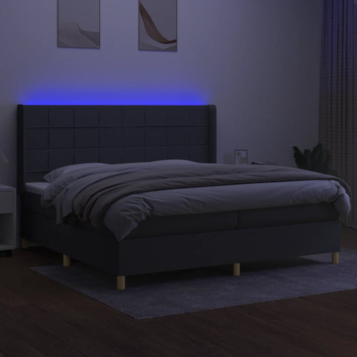 kontinentalseng med LED-lys 200x200 cm stof mørkegrå