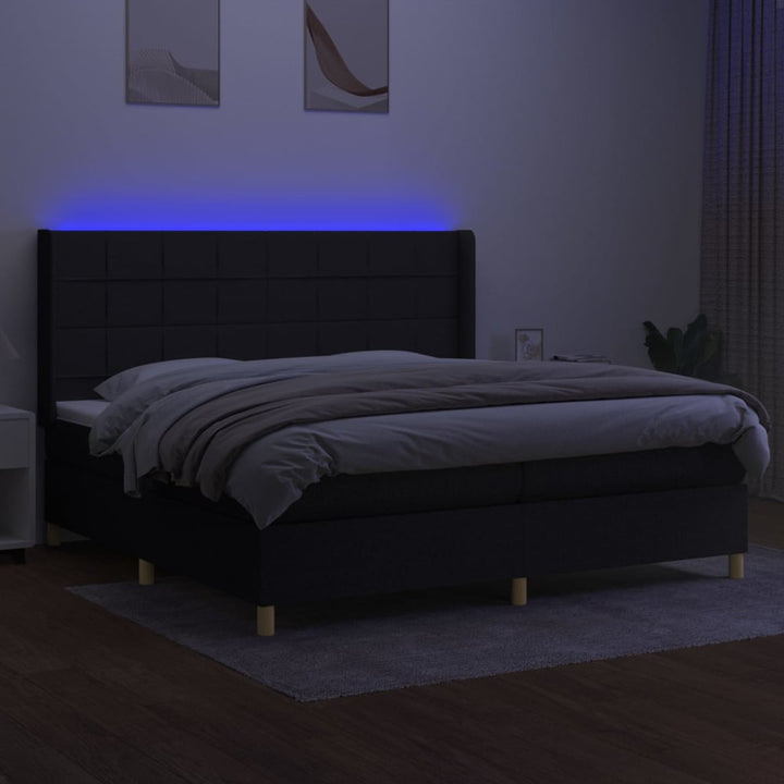 kontinentalseng med LED-lys 200x200 cm stof sort