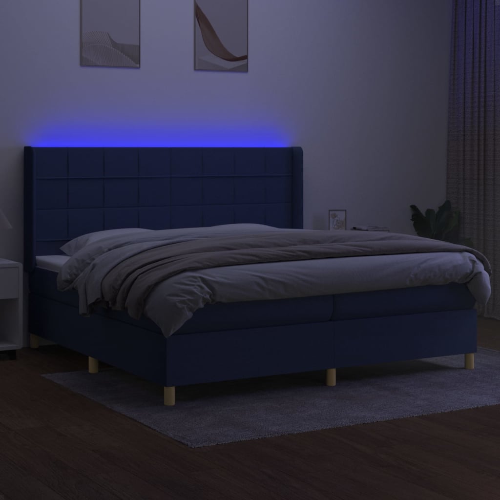 kontinentalseng med LED-lys 200x200 cm stof blå