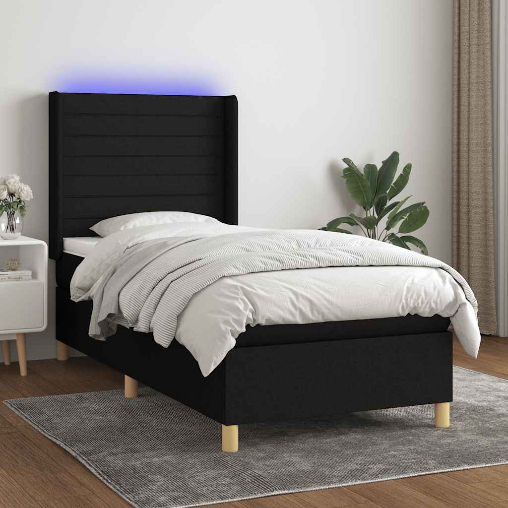 kontinentalseng med LED-lys 80x200 cm stof sort