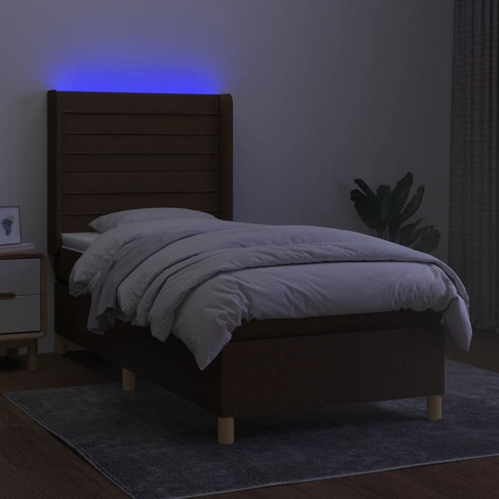 kontinentalseng med LED-lys 80x200 cm stof mørkebrun
