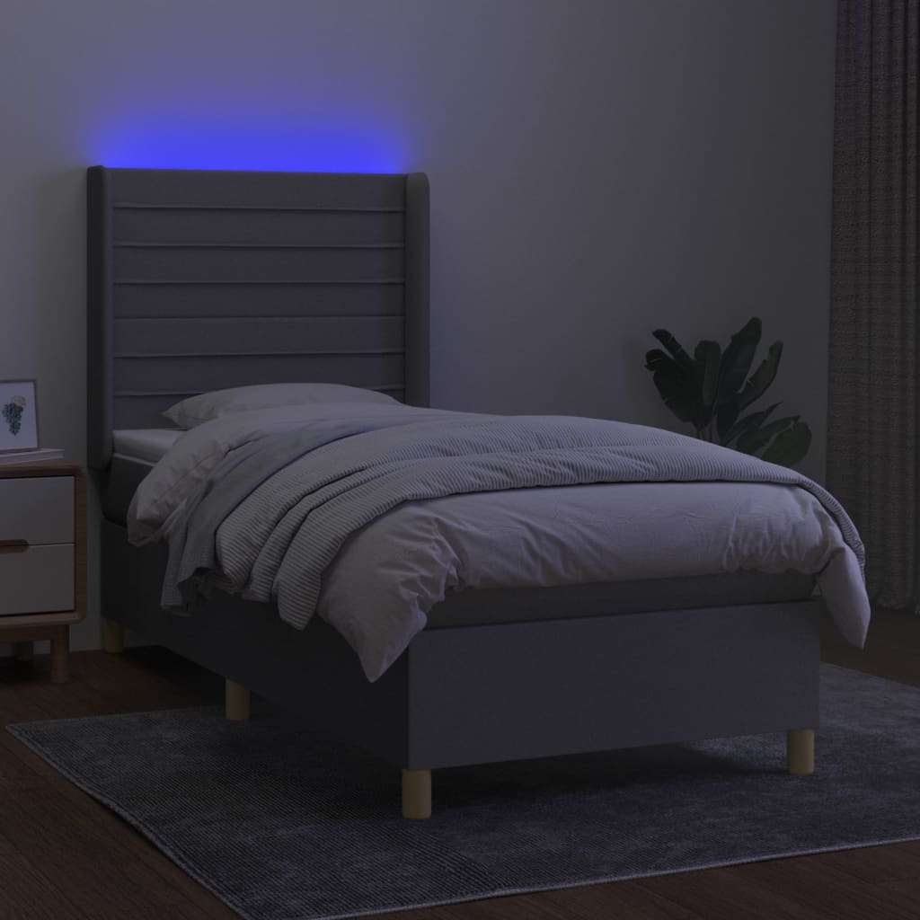 kontinentalseng med LED-lys 90x190 cm stof lysegrå