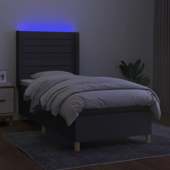 kontinentalseng med LED-lys 90x190 cm stof mørkegrå