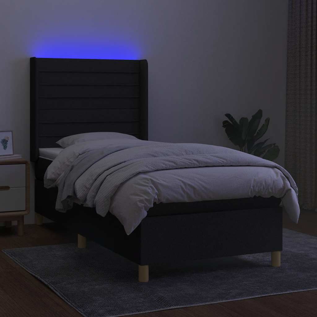 kontinentalseng med LED-lys 90x200 cm stof sort
