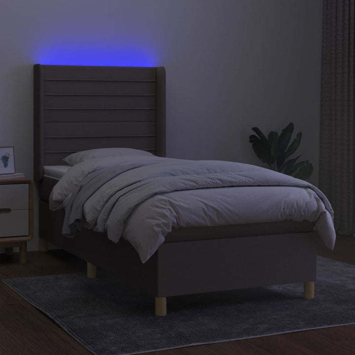 kontinentalseng med LED-lys 90x200 cm stof gråbrun
