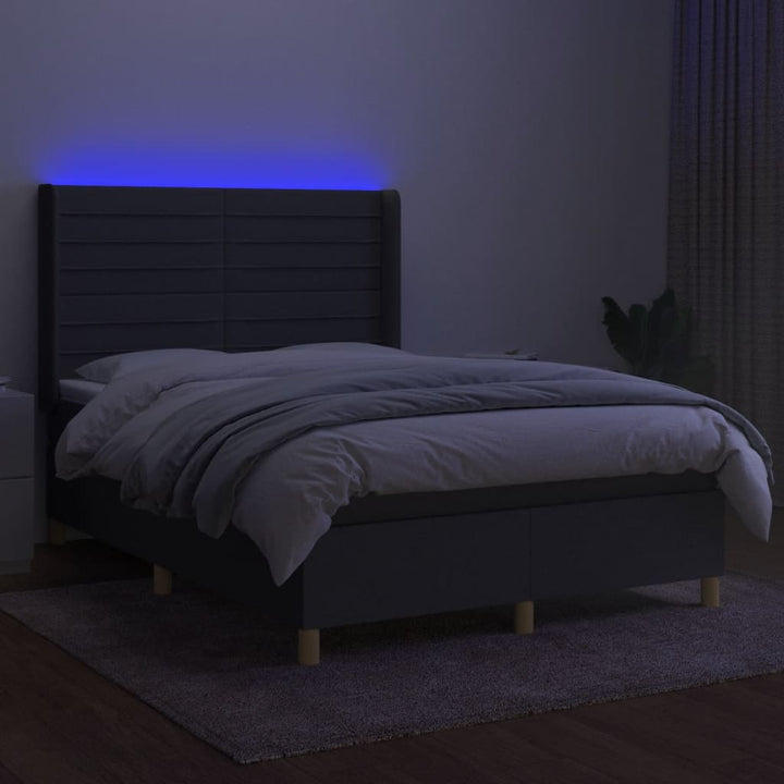 kontinentalseng med LED-lys 140x190 cm stof mørkegrå
