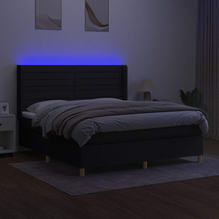 kontinentalseng med LED-lys 160x200 cm stof sort
