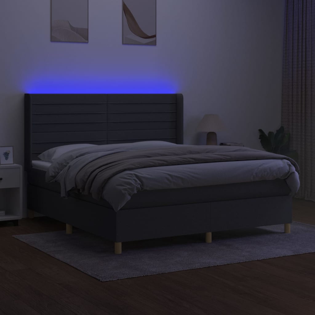 kontinentalseng med LED-lys 180x200 cm stof mørkegrå