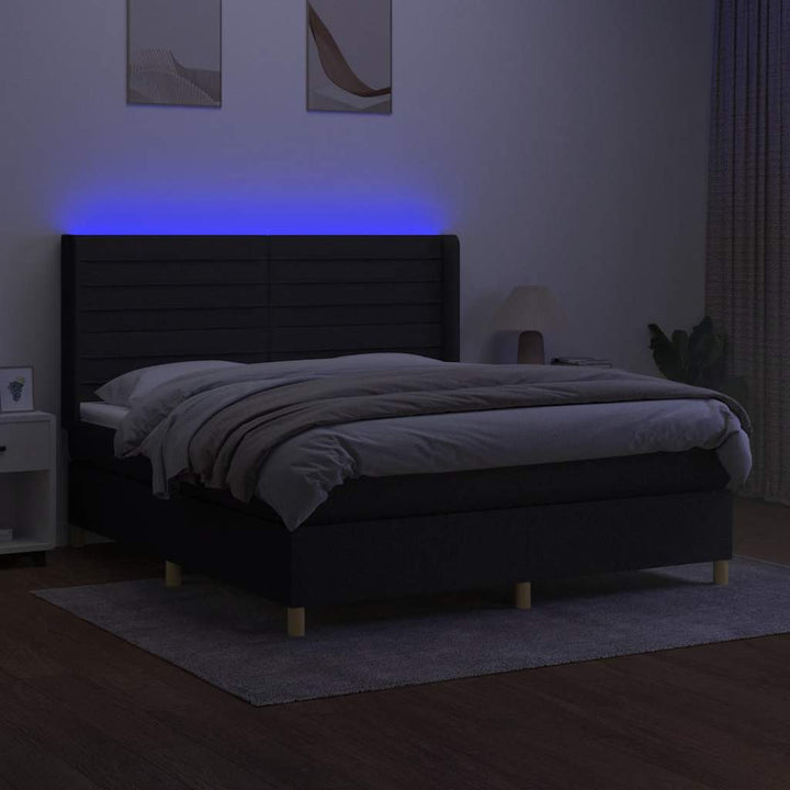 kontinentalseng med LED-lys 180x200 cm stof sort