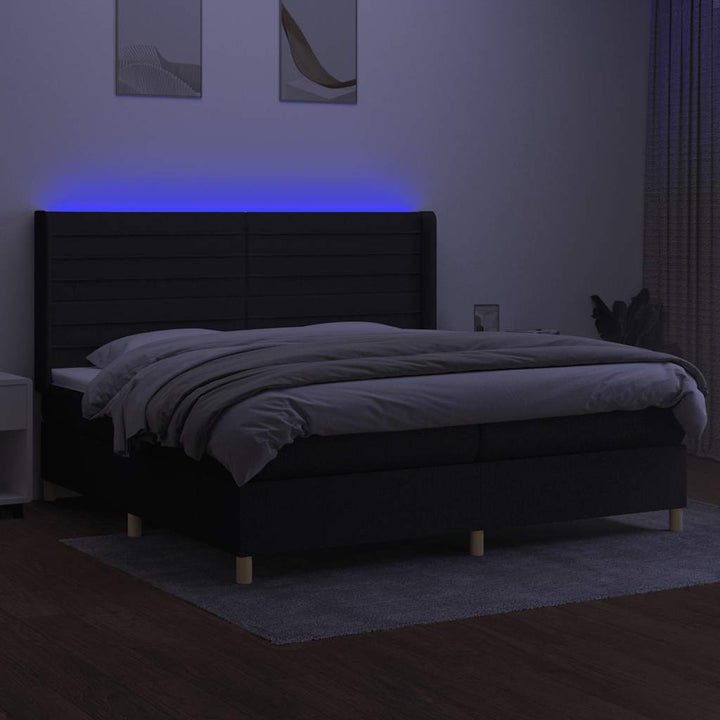 kontinentalseng med LED-lys 200x200 cm stof sort