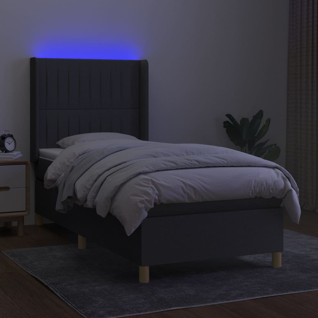 kontinentalseng med LED-lys 80x200 cm stof mørkegrå