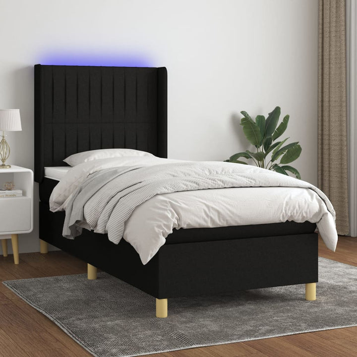 kontinentalseng med LED-lys 80x200 cm stof sort