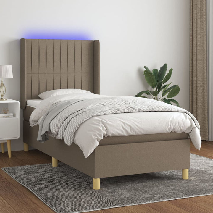 kontinentalseng med LED-lys 90x190 cm stof gråbrun